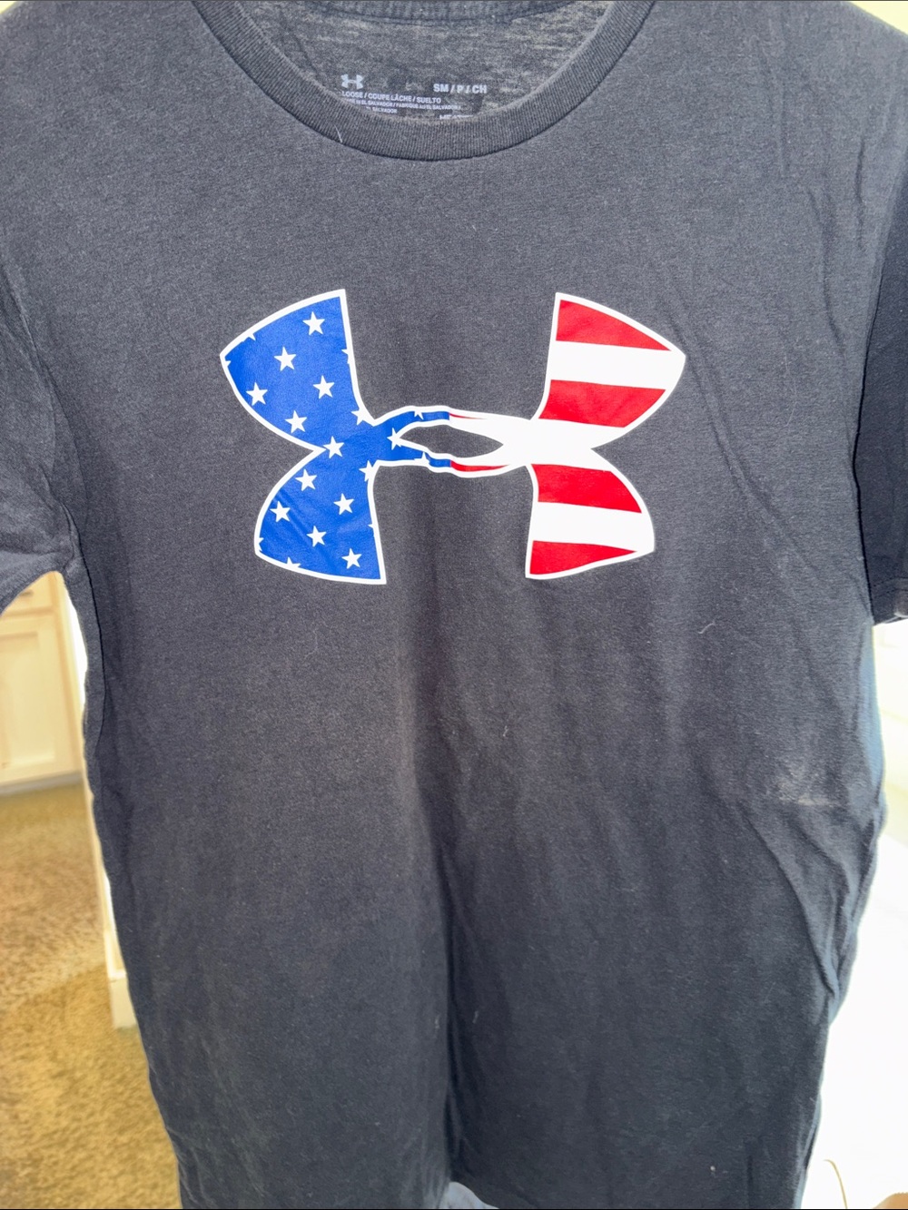 Under Armour Black Short-Sleeve Tee with American Flag Logo